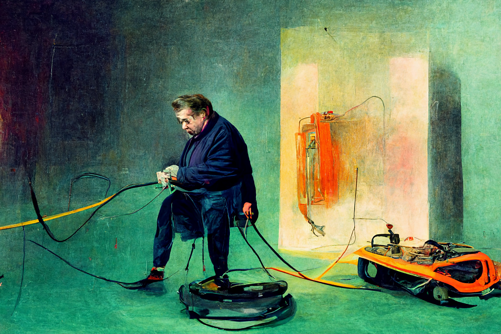 Francis Bacon repairing his vacuum cleaner